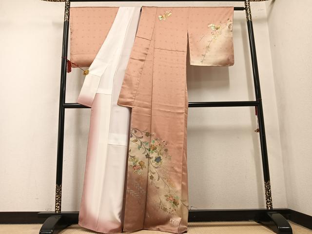 平和屋着物●訪問着 螺鈿 枝花文 暈し染め 金銀彩 正絹 逸品 未使用 AABM6270ph