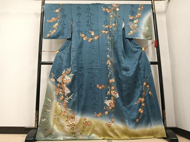 平和屋着物●訪問着 駒刺繍 地紙草花文 暈し染め 金彩 正絹 逸品 AABM6273ph
