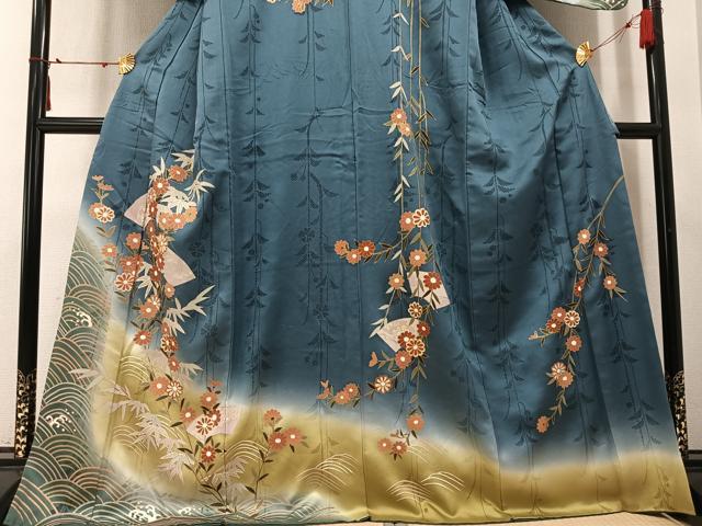 平和屋着物●訪問着 駒刺繍 地紙草花文 暈し染め 金彩 正絹 逸品 AABM6273ph