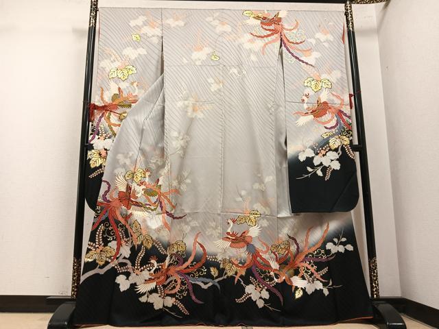 平和屋着物●豪華振袖 駒刺繍 鳳凰桐文 暈し染め 金銀彩 正絹 逸品 AABM6285ph