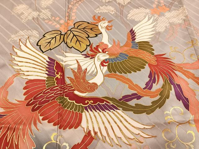 平和屋着物●豪華振袖 駒刺繍 鳳凰桐文 暈し染め 金銀彩 正絹 逸品 AABM6285ph