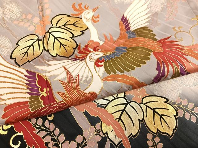 平和屋着物●豪華振袖 駒刺繍 鳳凰桐文 暈し染め 金銀彩 正絹 逸品 AABM6285ph