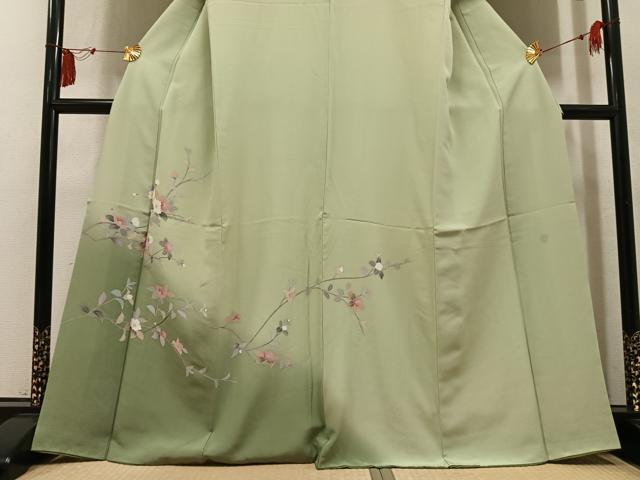平和屋着物●訪問着 友禅 作家物 枝花文 暈し染め 正絹 逸品 AABM6291ph
