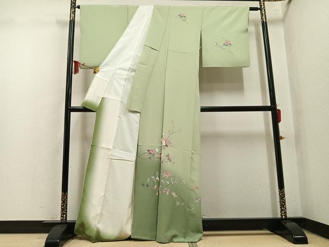 平和屋着物●訪問着 友禅 作家物 枝花文 暈し染め 正絹 逸品 AABM6291ph