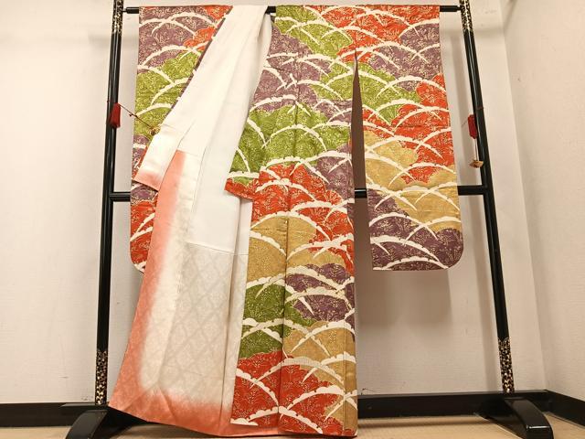 平和屋着物●豪華振袖 駒刺繍 雪芝草花文 金彩 正絹 逸品 AABM6308ph