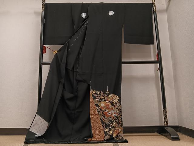 平和屋着物●豪華黒留袖 地紙草花文 山車 仮絵羽 正絹 逸品 未使用 AABM6316ph