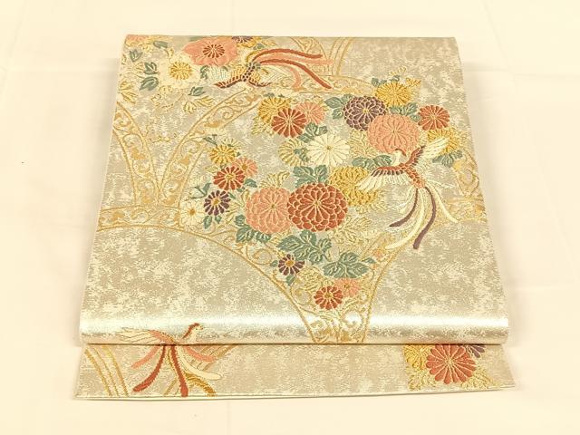 平和屋着物◎六通柄袋帯 唐織 瑞鳳菊花文 金銀糸 正絹 逸品 AABM6444dk
