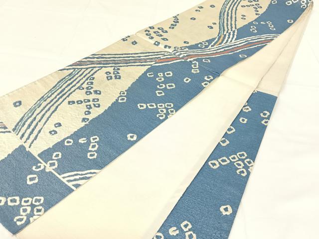 平和屋着物◎六通柄袋帯 流水文 銀糸 正絹 逸品 AABM6445dk