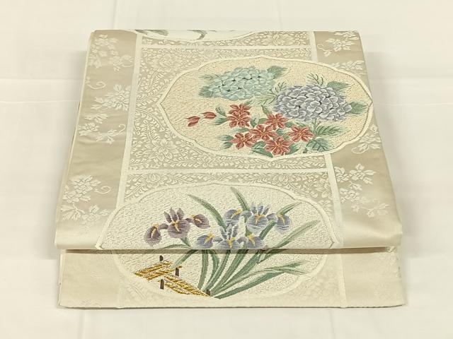 平和屋着物◎六通柄袋帯 唐織 草花文 金糸 正絹 逸品 AABM6449dk