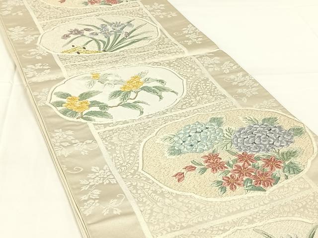 平和屋着物◎六通柄袋帯 唐織 草花文 金糸 正絹 逸品 AABM6449dk