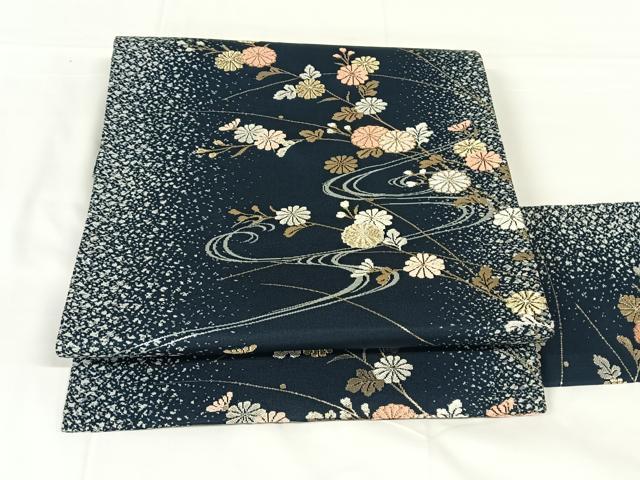 平和屋着物◎九寸名古屋帯 唐織 流水枝花文 金銀糸 正絹 逸品 AABM6452dk