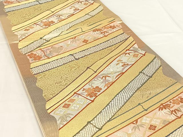 平和屋着物◎西陣の名門織元 いづくら謹製 六通柄袋帯 唐織 飛鶴松竹梅 金糸 正絹 逸品 AABM6456dk