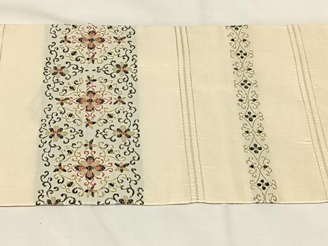 平和屋着物◎九寸名古屋帯 花唐草文 正絹 逸品 AABM6462dk