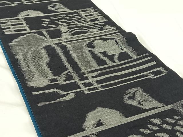 平和屋着物◎全通柄袋帯 紬地 幾何学文様 正絹 逸品 AABM6469dk