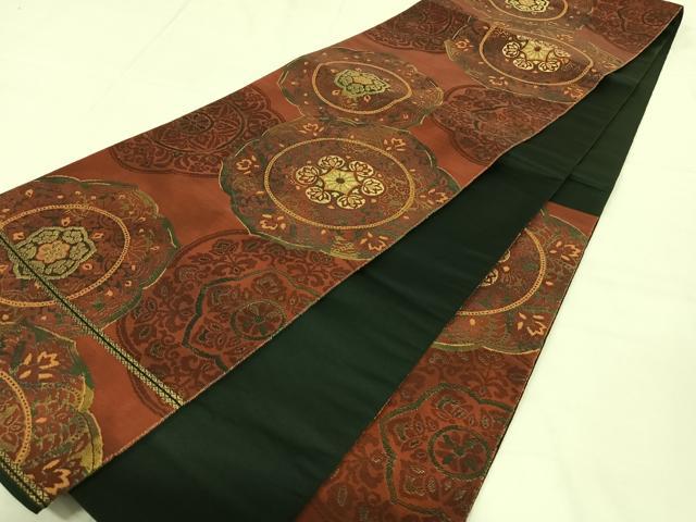 平和屋着物◎西陣 服部織物謹製 六通柄袋帯 こはく錦 二重箔織 飾花文 正絹 逸品 AABM6478dk