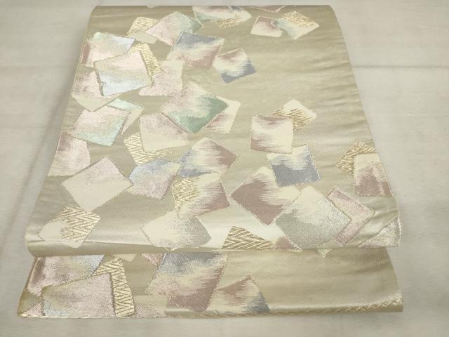 平和屋着物◎六通柄袋帯 色紙重ね文 金糸 正絹 逸品 AABM6486od
