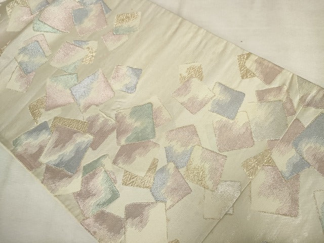 平和屋着物◎六通柄袋帯 色紙重ね文 金糸 正絹 逸品 AABM6486od