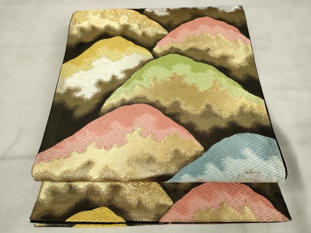 平和屋着物◎六通柄袋帯 唐織 重ね山文 金糸 正絹 逸品 AABM6489od