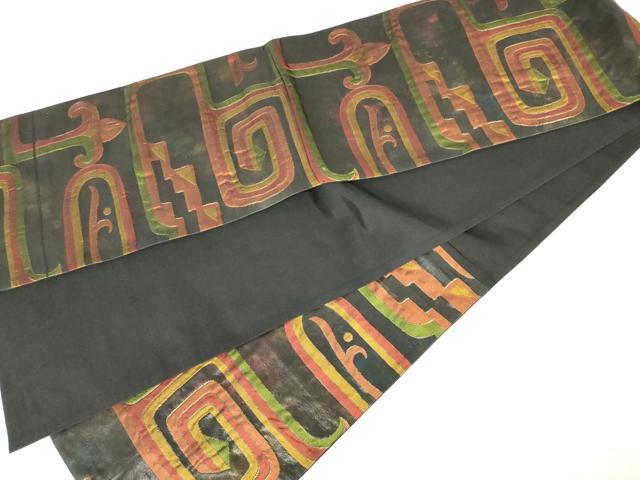 平和屋着物◎六通柄袋帯 幾何学柄 金糸 正絹 逸品 AABM6491od