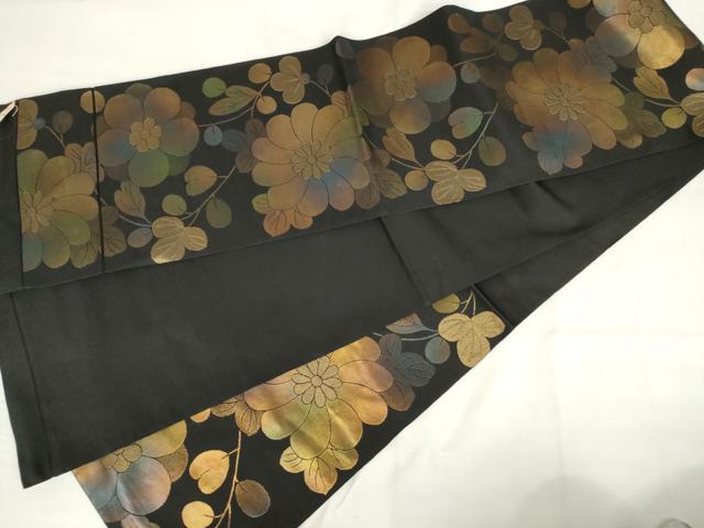平和屋着物◎六通柄袋帯 蒔絵の梅 黒地 金糸 正絹 逸品 AABM6492od