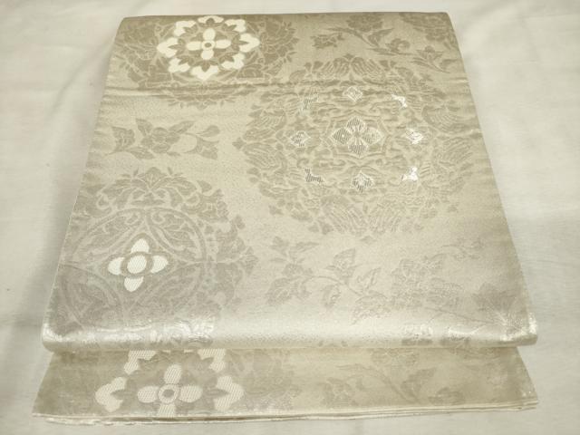 平和屋着物◎六通柄袋帯 花丸文 銀糸 正絹 逸品 AABM6494od