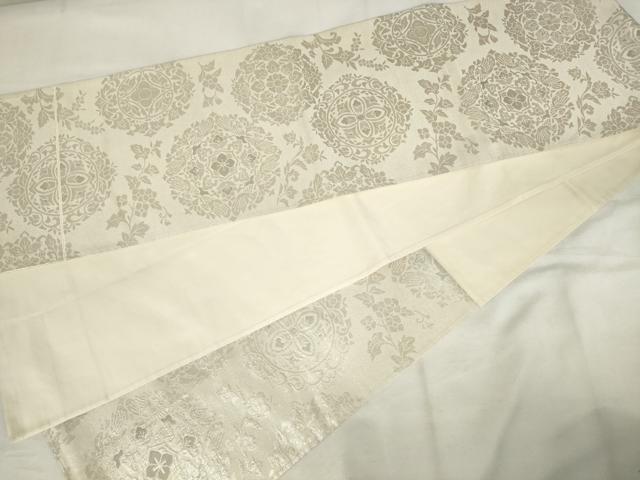 平和屋着物◎六通柄袋帯 花丸文 銀糸 正絹 逸品 AABM6494od