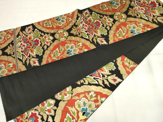 平和屋着物◎六通柄 本袋帯 唐織 草花文 金糸 正絹 逸品 AABM6518od