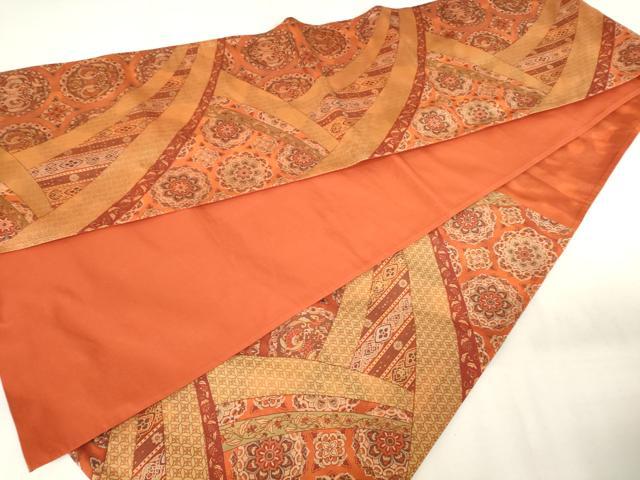 平和屋着物◎六通柄袋帯 向かい鳥花文 金糸 正絹 逸品 AABM6528od
