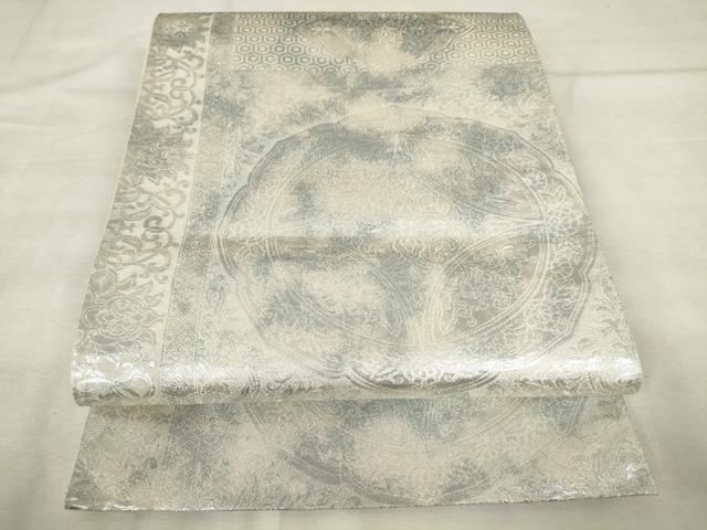 平和屋着物◎六通柄袋帯 正倉院花文 銀糸 正絹 逸品 AABM6529od