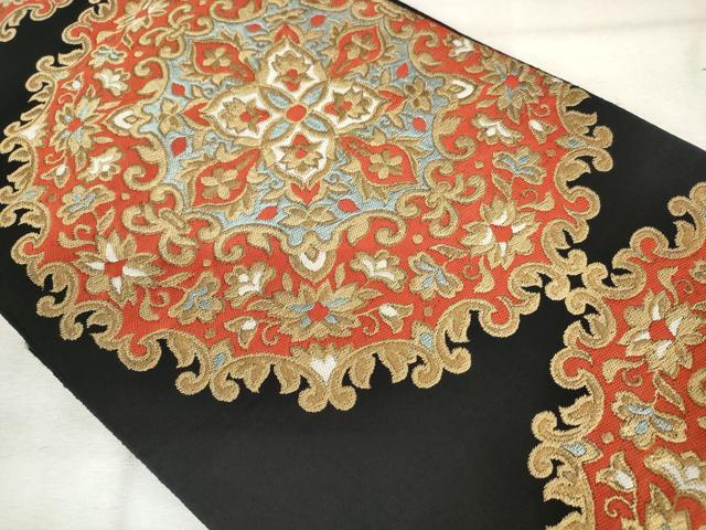 平和屋着物◎六通柄 京本袋帯 花丸文 黒地 金糸 AABM6532od