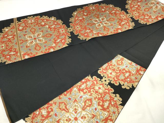 平和屋着物◎六通柄 京本袋帯 花丸文 黒地 金糸 AABM6532od