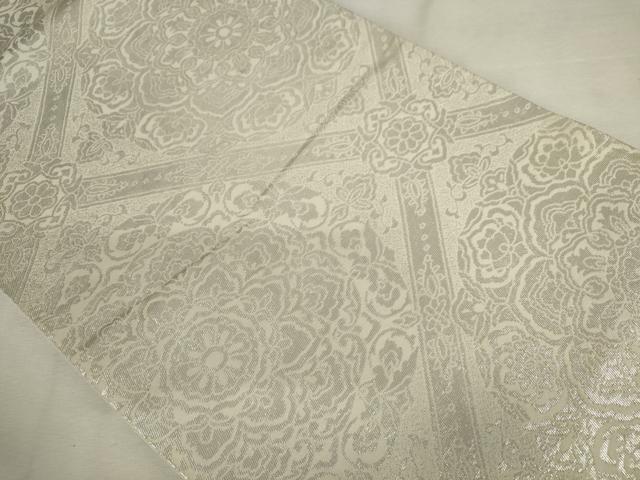 平和屋着物◎六通柄袋帯 花天井文 銀糸 正絹 逸品 AABM6556od