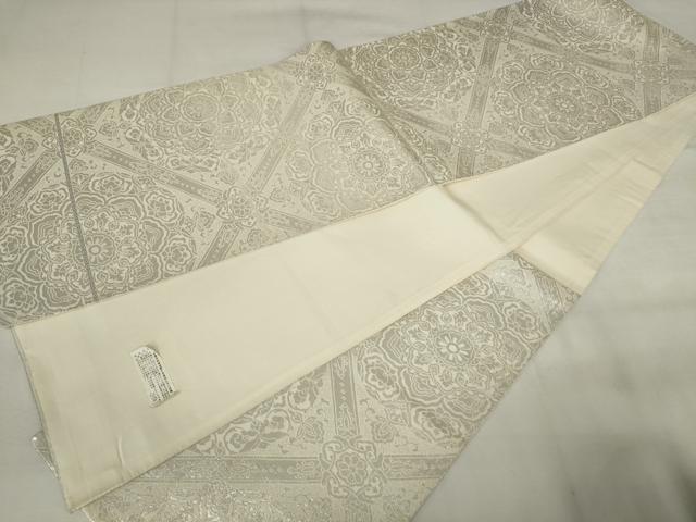 平和屋着物◎六通柄袋帯 花天井文 銀糸 正絹 逸品 AABM6556od