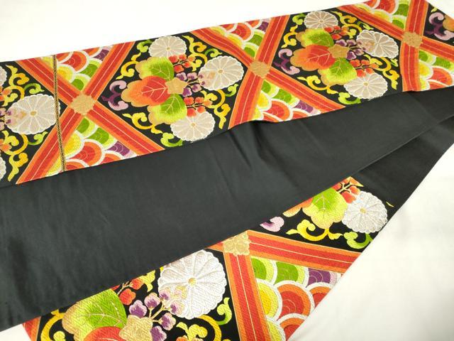 平和屋着物◎六通柄袋帯 唐織 花桐文 黒地 金銀糸 正絹 逸品 AABM6576od