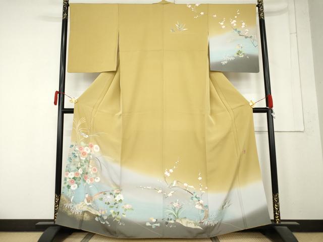 平和屋着物●訪問着 作家物 花鳥文 暈し染め 正絹 逸品 AABM6594cs