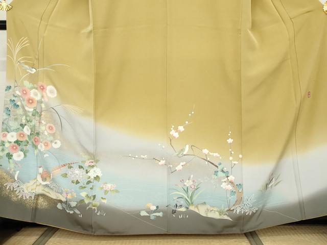 平和屋着物●訪問着 作家物 花鳥文 暈し染め 正絹 逸品 AABM6594cs
