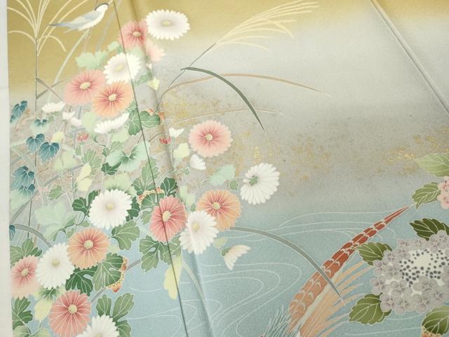 平和屋着物●訪問着 作家物 花鳥文 暈し染め 正絹 逸品 AABM6594cs