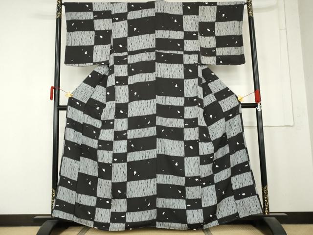 平和屋着物●上質な小紋 杢目絞り 市松に成り物 正絹 逸品 未使用 AABM6599cs