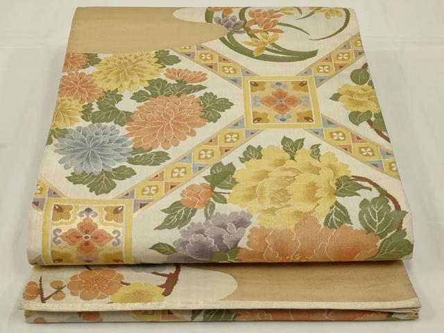 平和屋着物◎六通柄袋帯 蜀江花文 金糸 正絹 逸品 AABM6608ou