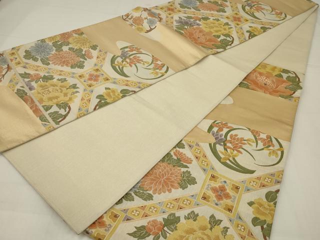 平和屋着物◎六通柄袋帯 蜀江花文 金糸 正絹 逸品 AABM6608ou