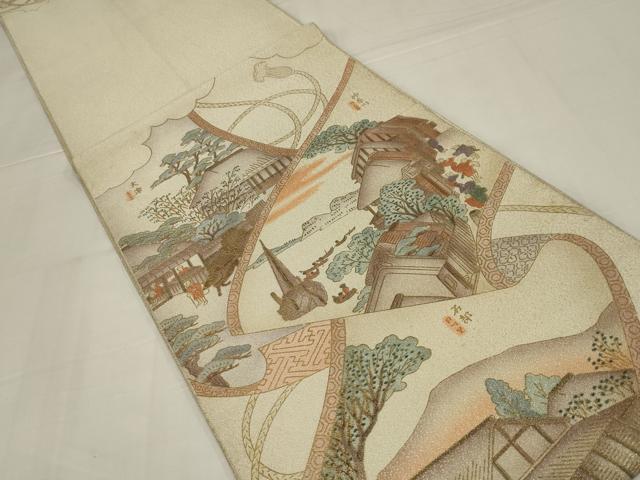 平和屋着物◎綴れ 太鼓柄袋帯 人物風景文 正絹 逸品 AABM6611ou