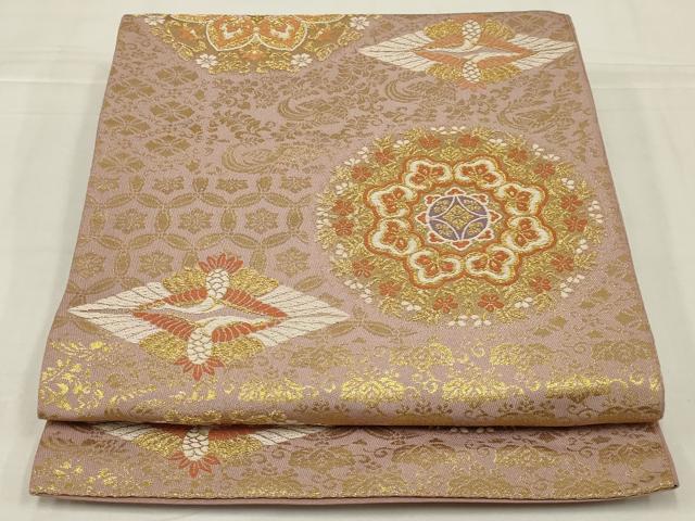 平和屋着物◎六通柄袋帯 唐織 双鳥花文 金糸 正絹 逸品 AABM6612ou