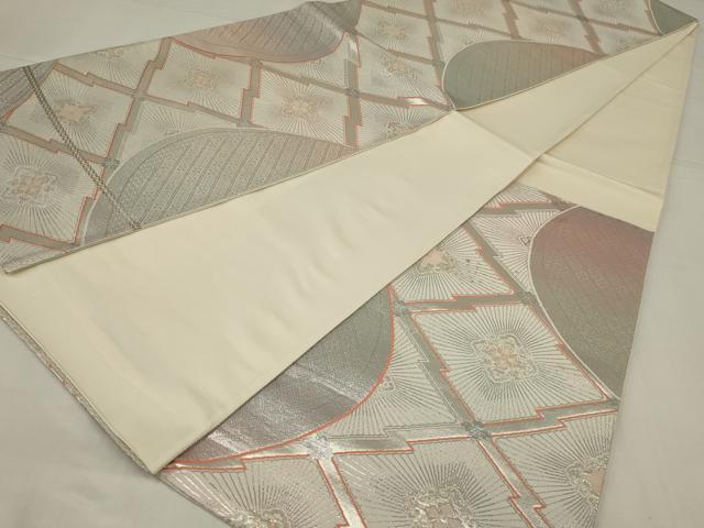 平和屋着物◎六通柄袋帯 松皮菱花文 銀糸 正絹 逸品 AABM6613ou