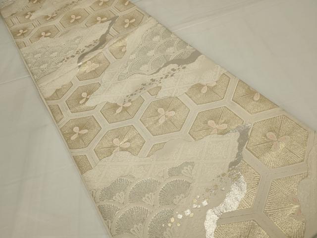 平和屋着物◎六通柄袋帯 亀甲花文 金銀糸 正絹 逸品 AABM6624ou