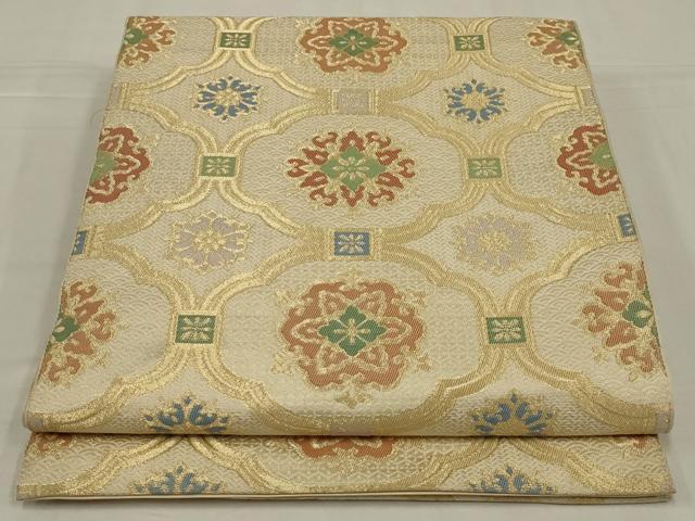 平和屋着物◎六通柄本袋帯 蜀江花文 金糸 正絹 逸品 AABM6628ou