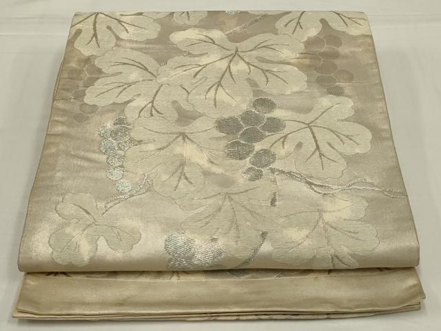 平和屋着物◎六通柄袋帯 唐織 葡萄枝葉文 銀糸 正絹 逸品 AABM6630ou