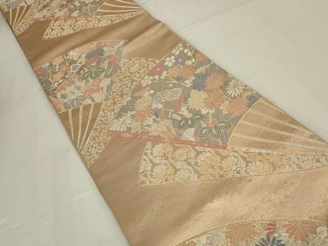 平和屋着物◎六通柄袋帯 扇面花文 金銀糸 正絹 逸品 AABM6631ou