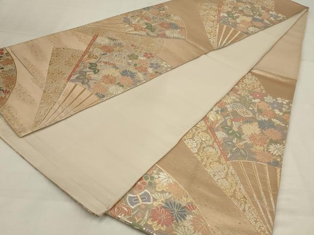 平和屋着物◎六通柄袋帯 扇面花文 金銀糸 正絹 逸品 AABM6631ou