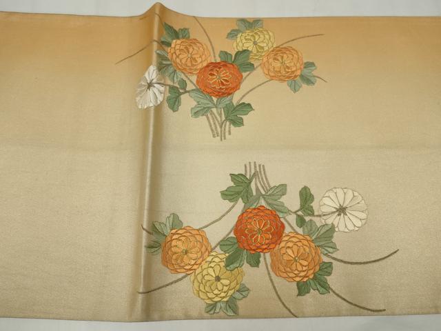 平和屋着物◎太鼓柄袋帯 唐織 駒刺繍 エ霞枝花文 銀糸 正絹 逸品 AABM6633ou