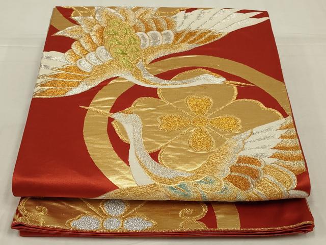 平和屋着物◎六通柄袋帯 唐織 飛鶴花文 金銀糸 正絹 逸品 AABM6639ou